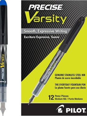 12-Pack Medium Point Fountain Pens with Stainless Steel Nib, Blue Ink, Writing